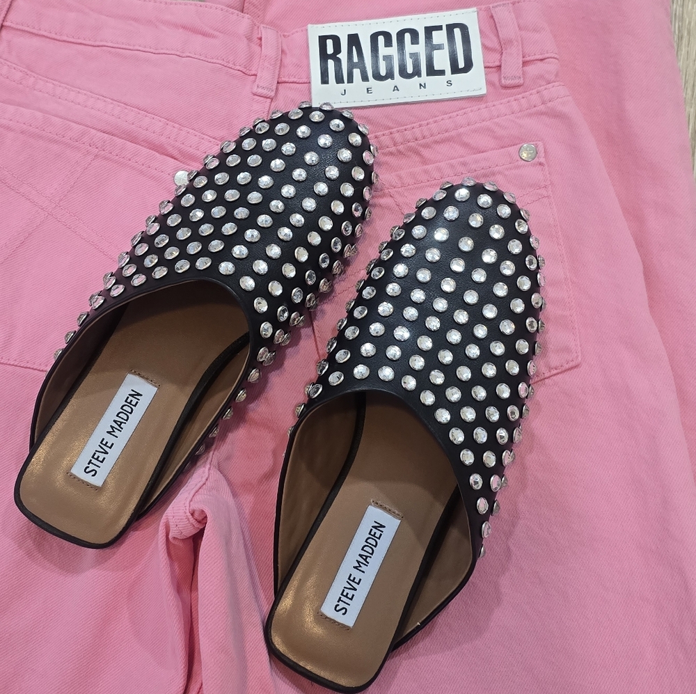 Steve Madden Glimmer Studded Shoes - Black and Silver
